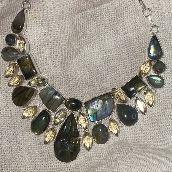 Gorgeous Blue Fire Aurora Borealis Labradorite + Citrine handcrafted Neclace